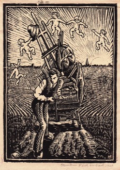 THE ARTIST LEAVING HOME c. 1920. A dream the artist had of leaving home in protest against his parents refusal tosanction his career as an artist. 145 x 104 mm
