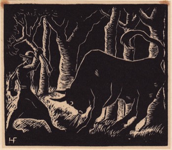 THE RABBI AND THE BULL 1923. Illustration of a fairy tale. W.E. 3.58 x 4.4 ins. 93 x 107 mm. Trimmed. Signed.