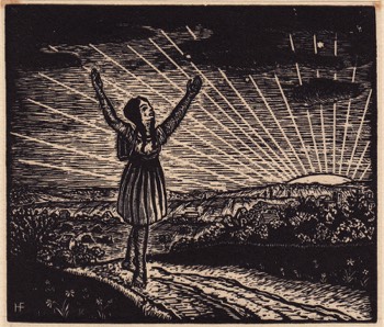 GIRL GREETING SUNRISE 1923-24. W.E. 4.25 x 4.75 ins. 105 x 123 mm.