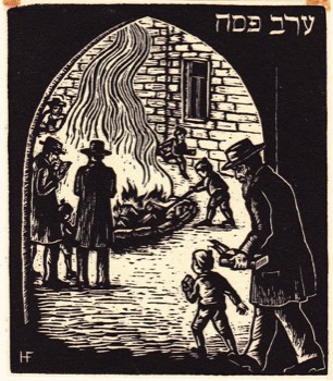 EVENING BEFORE PASSOVER 1923. Before Passover commences there is a ceremonial burning of Leavened bread which is not eaten during the festival. W.E. 4.2 x 4.75 ins. 105 x 122mm.