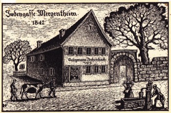 GRANDFATHERS BIRTHPLACE 1950. MERGENTHEIM. After a sketch by the artist at the age of nine. W.E. 108 x 164 mm.
