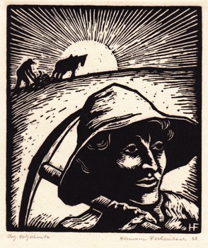 FARM WORKER c. 1933. Signed and dated. W.E. 121 x 105 mm.