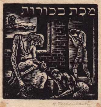 SLAYING OF THE FIRST BORN. Wood engravings cut c. 1930. 61 x 61 mm.