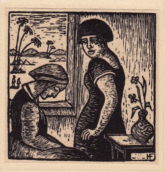 HAGAR AND SARAH c. 1935. Signed. 64 x 67 mm